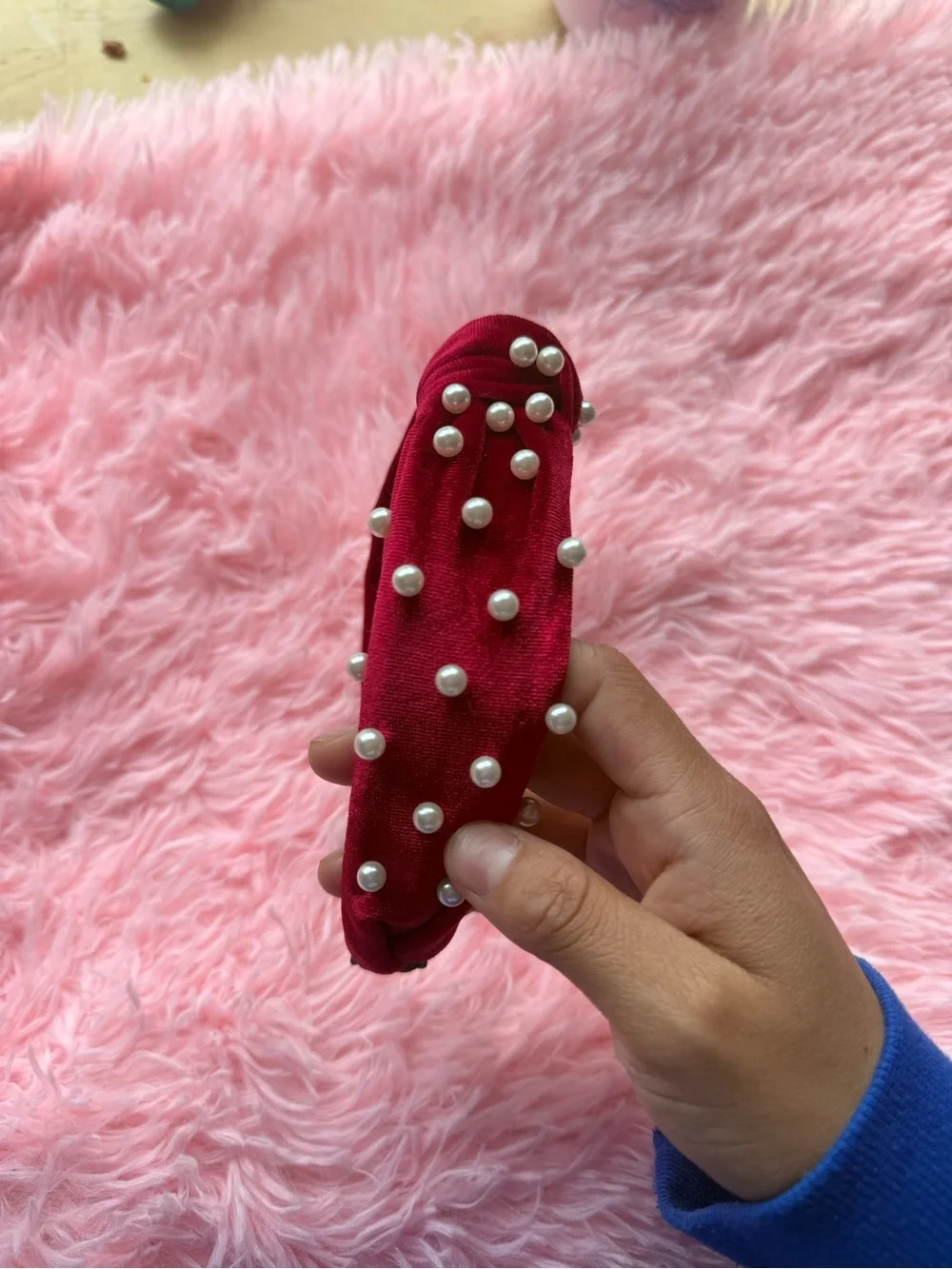 Francesca's Red Velvet Pearl Knotted Headband